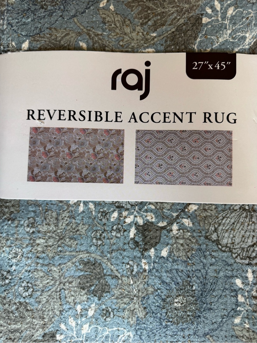 Raj Floral Reversible Accent Rug - Blue, Gray, Coral Rug Size 27” x 45” - Picture 3 of 6